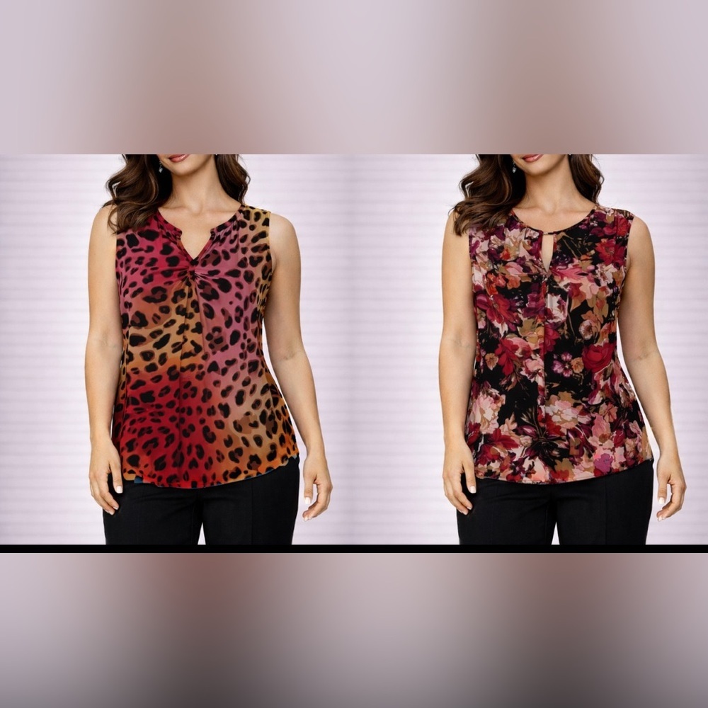 ETCETERA Lot 2 Silk Floral Tops 6 Small Sleeveless Colorful
